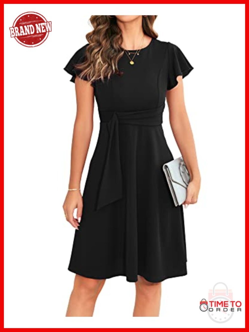 Ruffle Sleeve A Line Fit and Flare Cocktail Dress Knee Length